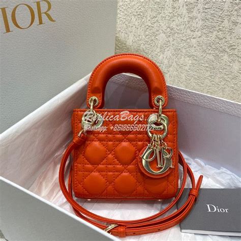 Mini Lady Dior Bag Bright Orange Patent Cannage Calfskin